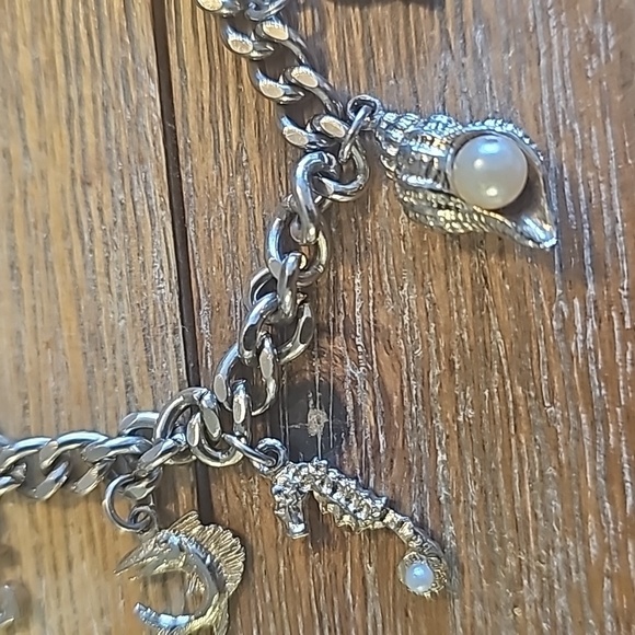 Chunky Charm Bracelet, Vintage Nautical Ocean Vacation Theme, Silvertone - Picture 4 of 8